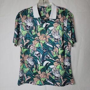 Boys Golf‎ Polo Shirt Skull Floral Print Quick Dry Stretch Size M